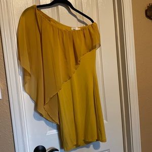 Gold/yellow strapless top w/ sexy sheer shoulder